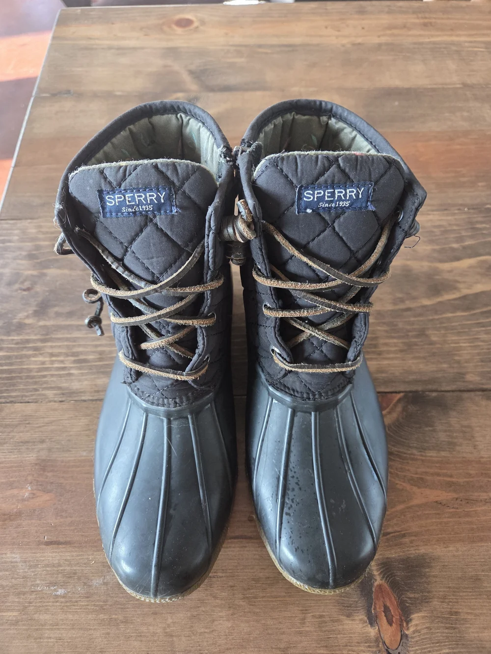 Sperry Quilted Duck Boots in Dark Brown/black